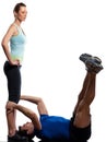 Couple man and woman workout push ups Royalty Free Stock Photo