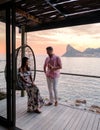 couple man and women watching sunset on the balcony during vacation in Cape Town South Africa Royalty Free Stock Photo