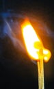 Couple of matches burning together with heat flame isolated on a black background. Royalty Free Stock Photo