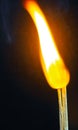 Couple of matches burning together with heat flame isolated on a black background. Royalty Free Stock Photo