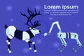 Couple mechanical vs digital robot reindeer artificial intelligence concept robotic deer cartoon animal flat copy space