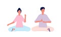Couple meditation. Male and female characters yoga class room sitting family relation vector concept Royalty Free Stock Photo