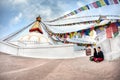 Couple meditation near Bodnath stupa Royalty Free Stock Photo