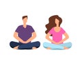 Couple in meditation. Young man, woman relaxing and meditating in yoga pose. Harmonious family relations and friendship Royalty Free Stock Photo