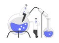 Couple of Men Scientists Wearing White Coats Conducting Experiments in Science Laboratory. Male Characters Researchers