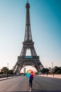 Couple men an woman honeymoon Paris Eiffel tower, couple men and woman city trip in Paris Royalty Free Stock Photo