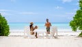 Tropical beach with coconut drink Praslin Seychelles tropical island with white beach blue ocean Royalty Free Stock Photo