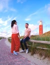 A couple of men and women on vacation at the Dutch Island Texel Royalty Free Stock Photo