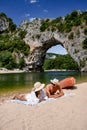 The famous natural bridge of Pont d& x27;Arc in Ardeche department in France Ardeche Royalty Free Stock Photo