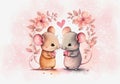 A couple of mices in love against a background with hearts. Valentine\`s day. Valentine card. Love Royalty Free Stock Photo