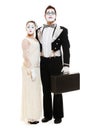 Couple mimes over white background