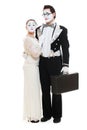 Couple mimes over white background