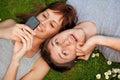 Couple with mobile phones outdoor Royalty Free Stock Photo