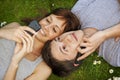 Couple with mobile phones outdoor Royalty Free Stock Photo