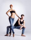 Couple of modern ballet dancers in jeans Royalty Free Stock Photo