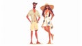 A couple in modern fashion outfits, summer season. A young stylish man wearing shorts and a woman wearing a dress Royalty Free Stock Photo
