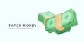 3D realistic paper dollar pack. Money management and financial savings. Vector illustration