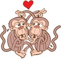 Couple of monkeys in love delousing each other