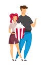 Couple at movie date semi flat color vector characters