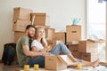 Couple moving new home. Happy people buy new apartment Royalty Free Stock Photo