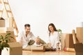 Couple moving to a new home - Happy married people buy a new apartment to start new life together Royalty Free Stock Photo