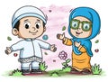 Couple Muslim playing in the park