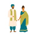 Couple in national india costume vector flat illustration. Man and woman in traditional indian dress, headdress and