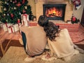 Couple near fireplace