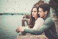 Couple near river on autumn day