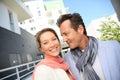 Couple in new residential area looking for an appartement Royalty Free Stock Photo