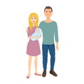 Couple with a newborn baby. Family vector illustration