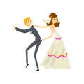 Couple of newlyweds, bride manipulating her groom cartoon vector Illustration on a white background