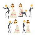 Couple of newlyweds set, henpecked man, husband dominated by wife cartoon vector Illustrations on a white background Royalty Free Stock Photo