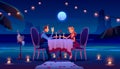 Couple at night beach have romantic date dinner Royalty Free Stock Photo
