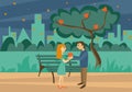 Couple in night city park Valentines day illustration Royalty Free Stock Photo