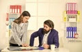Couple in office. Business couple working. Modern business ideas. Consulting. Startup team. Business report. Successful Royalty Free Stock Photo