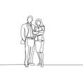 A couple of office worker. concept of a boss and his secretary standing looks gentle and awesome continuous one line drawing