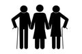 A couple of old parents with a daughter. Silhouette of family members. Vector image. Stock Photo