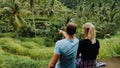 Couple om Tegalalang Rice Terrace Fields and some Palm Trees Around, Ubud, Bali, Indonesia Royalty Free Stock Photo