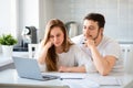 Couple during an online consultation with a family psychologist. Remote work concept. The problem of family