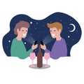 Couple Online Dating App Relationship, Couple Chatting via smartphone Flat Style Illustration