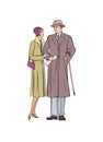Couple outdoor. Man and woman in outerwear dress in vintage styl