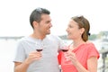 Couple outdoors drinking glass red wine Royalty Free Stock Photo