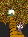 Couple owls on colorful tree Royalty Free Stock Photo