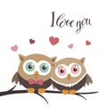 Couple of owls in love on a white background and message Royalty Free Stock Photo