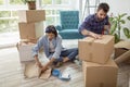 Couple packing while moving house Royalty Free Stock Photo