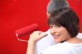 Couple painting a wall Royalty Free Stock Photo