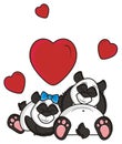 couple panda sleeping amongst red hearts