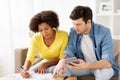 Couple with papers and calculator at home Royalty Free Stock Photo