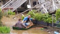 The couple of parisians on the Seine river in flood, Paris.